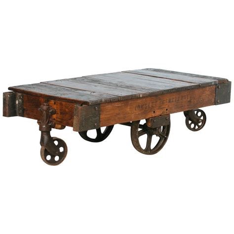 antique vintage luggage cart coffee table circa