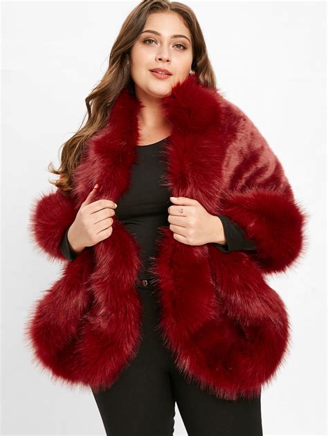 wipalo faux fur coat winter women casual  size warm sleeveless faux fox fur capes