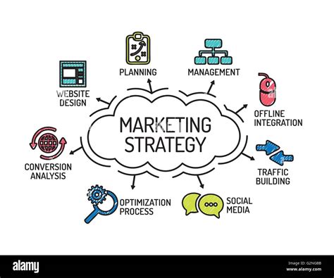 marketing strategy chart with keywords and icons sketch stock vector