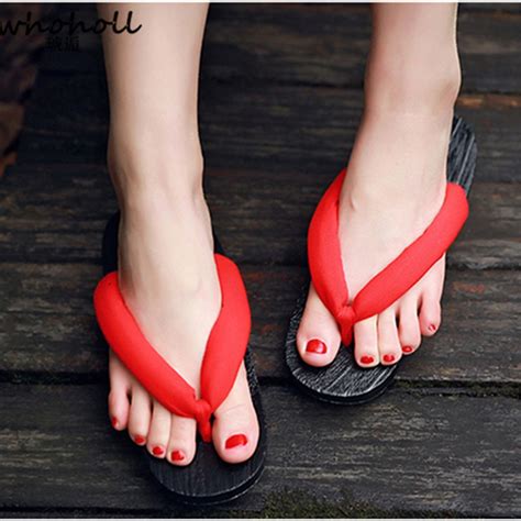 whoholl geta summer sandals women flat platform japanese wooden shoes