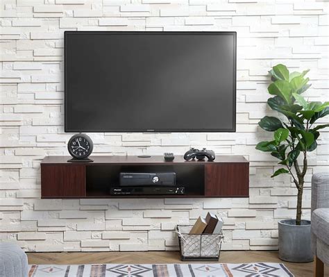 fitueyes floating tv stand wall mounted entertainment center walnut walmartcom