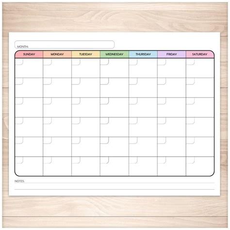 Modern Blank Monthly Calendar Rainbow Full Page With Bonus Yearly