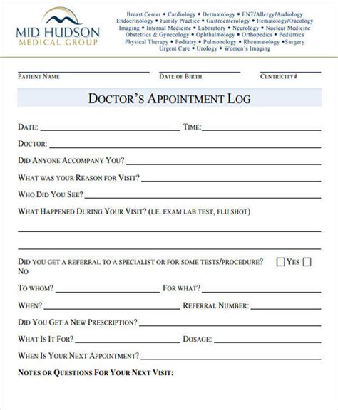 printable doctor visit form template printable forms