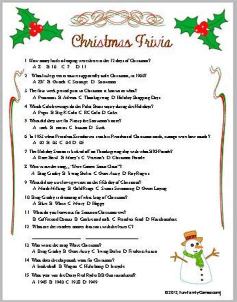 christmas trivia questions printable