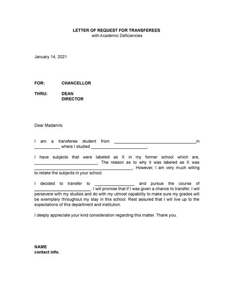 letter  request  transferees  academic deficiency letter