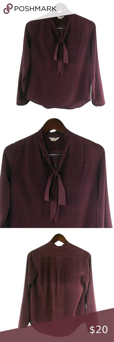 Club Monaco Burgundy Silk Bow Tie Blouse Size Xs Bow Tie Blouse