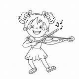 Violin Playing Coloring Girl Outline Cartoon Musical Drawing Instruments Kids Illustration Book Vector Preview sketch template