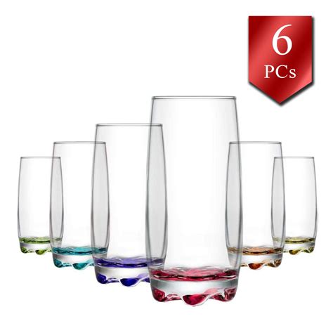 Lav Drinking Glass 13 Oz 390 Cc 6 Pcs Long Colorful Glass Tumbler