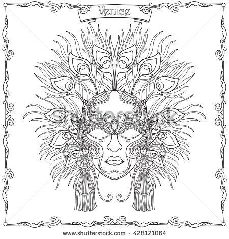 venetian mask carnival costume outline hand draw coloring book