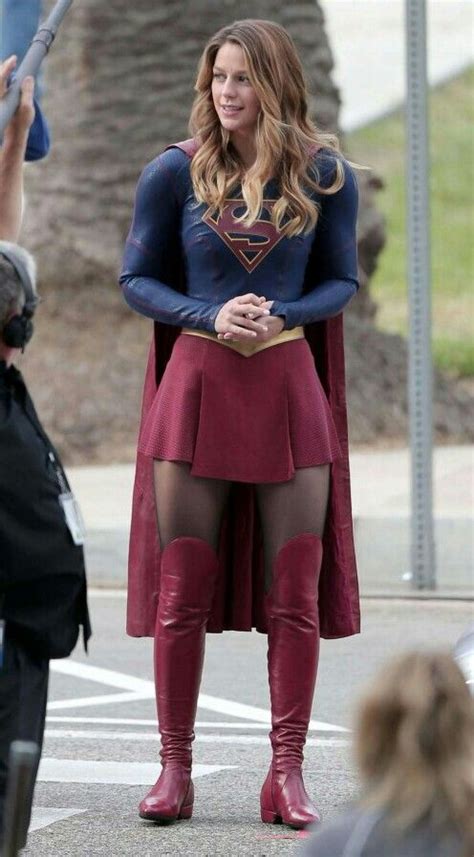 Melissa Benoist On The Set Of ‘supergirl’ In La Supergirl Costume