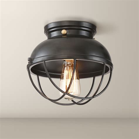 lighting vintage industrial ceiling light flush mount fixture led black   wide caged