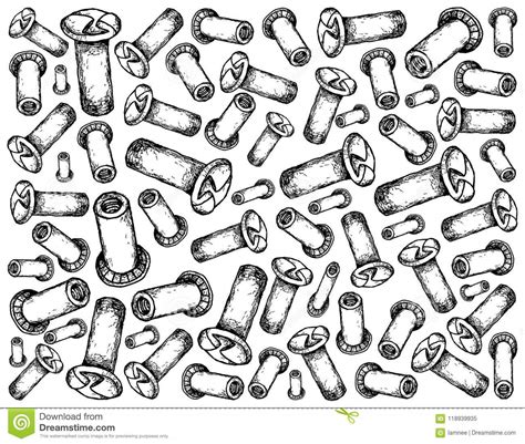 hand drawn sketch of mating screws background stock