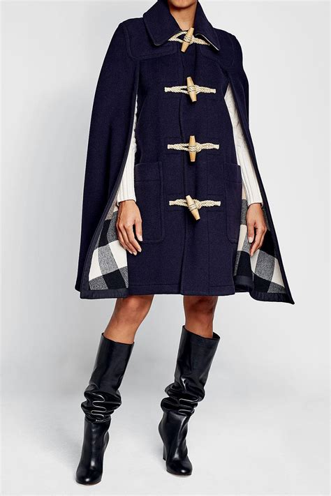 lyst burberry wool cape wth oversized toggles  blue