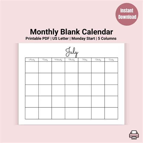 monthly blank calendar design simple calendar horizontal printable calendar pages