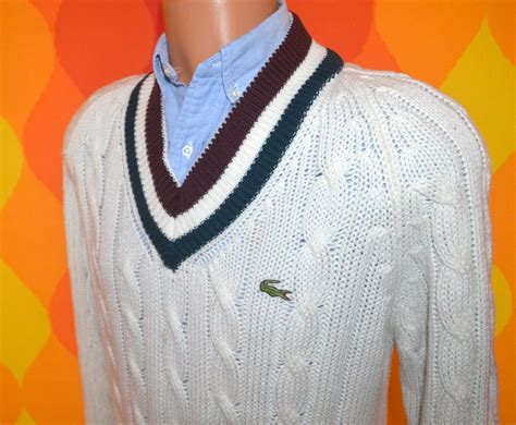 Vintage 70s Izod Lacoste Sweater V Neck Tennis Stripes White Etsy