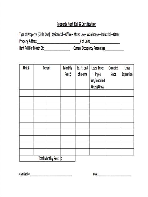 sample rent roll forms   ms word excel