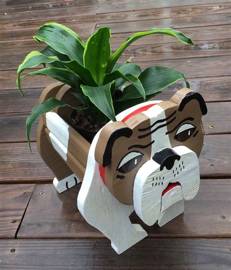 bulldog animal planter wooden planter dog planter wooden etsy