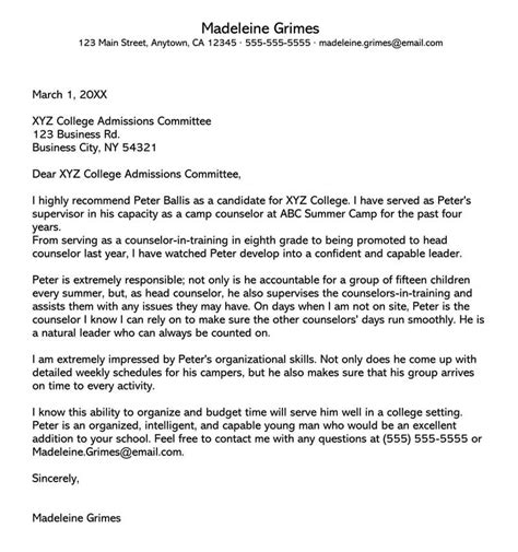 college recommendation letter samples  templates
