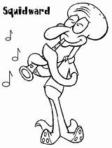 Coloring Squidward Pages Clarinet Playing sketch template