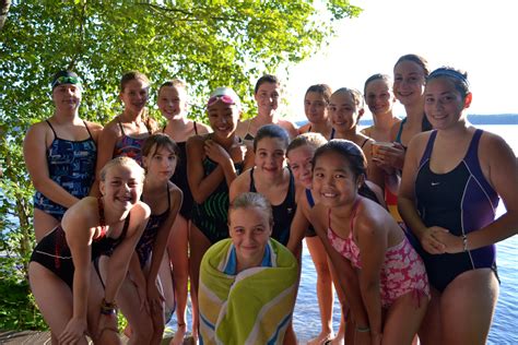 camp runoia girls just back from their swim to oak island in great pond