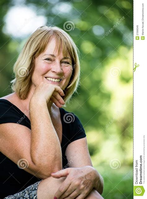 Smiling Mature Woman Outdoor Portrait Stock Image Image