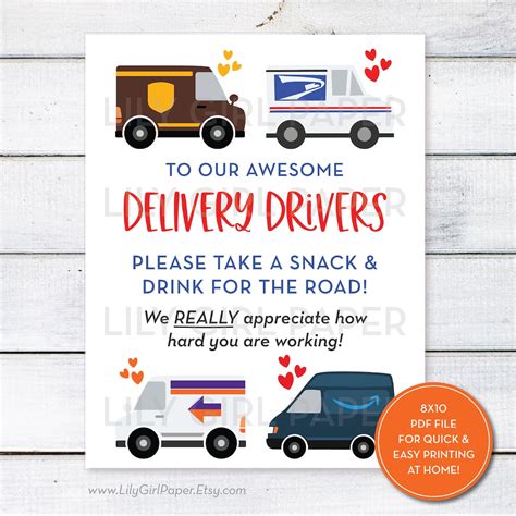 delivery driver snack drink sign essential worker usps etsy