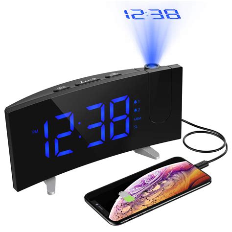 pictek projection alarm clock upgrade version large led curved screen digital fm radio