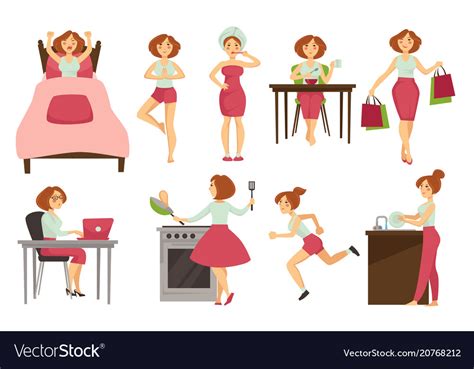 Woman Daily Routine Icons Royalty Free Vector Image