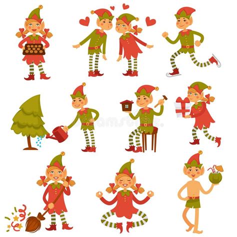 cute female elf with christmas presents stock vector illustration of