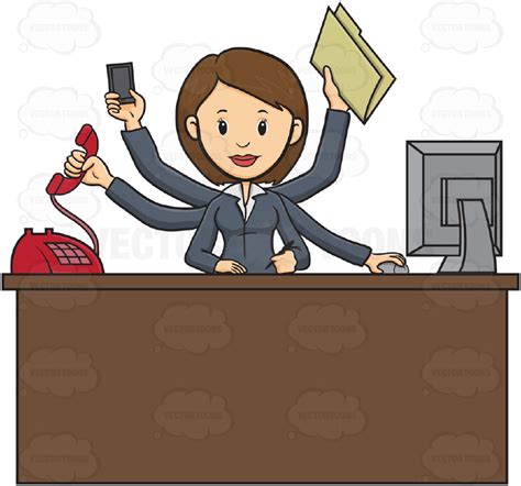 Business Woman Sitting At Desk With Multiple Arms One Arm
