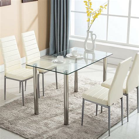 ktaxon  piece dining table set dining table  leather chairsglass