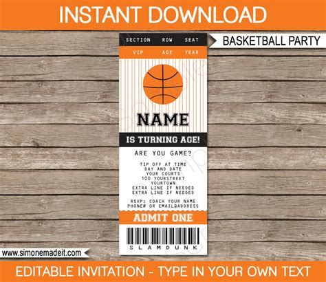 basketball ticket invitation template birthday party etsy