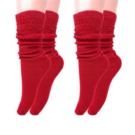 Cotton Lightweight Slouch Socks For Women Red 2 Pairs Size 9 11