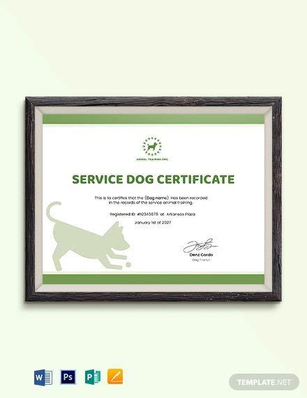 service dog certificate template  google docs word outlook apple