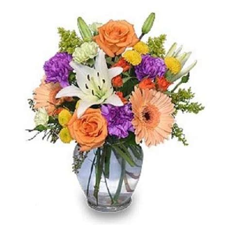 Mix Flowers In Glass Vase Myflowert