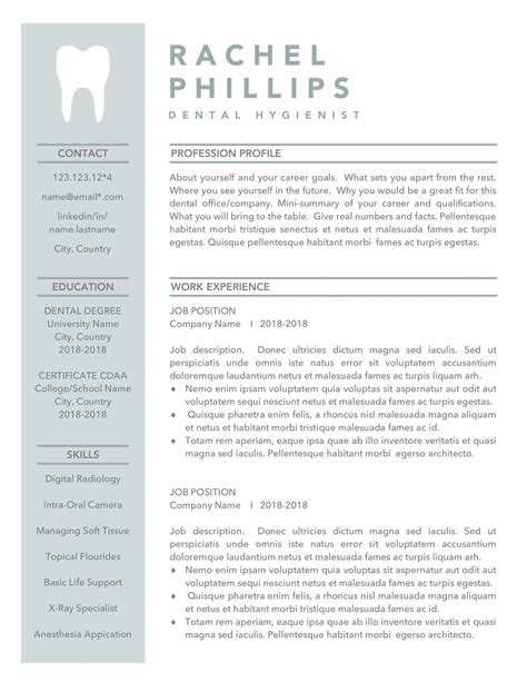 dental resume template  word hygienist cv dentist resumes templates