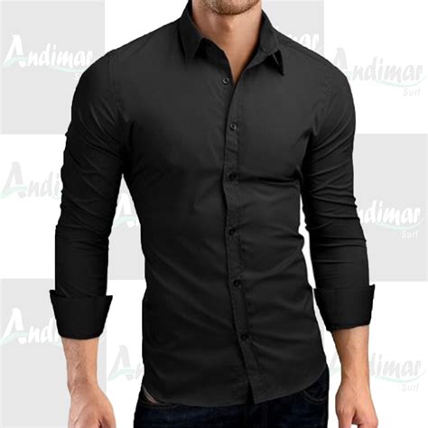 kit  camisas masculinas social slim fit preta manga longa   em mercado livre