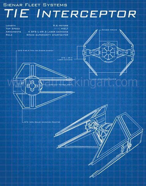 star wars tie interceptor schematic art print tie fighter