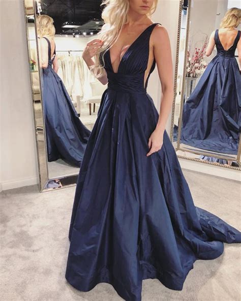 navy blue long taffeta backless prom dresses 2018 women s