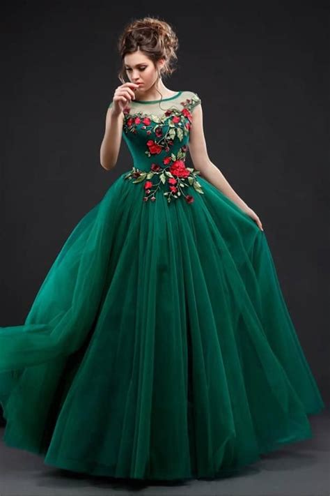emerald green ball gown prom dress  floral applique evening etsy