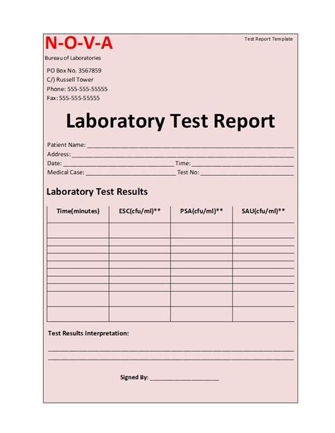 patient report form template  accurate lab test results
