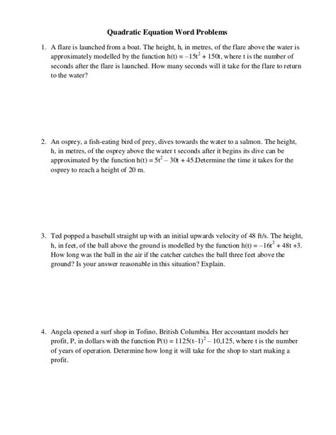 quadratic equation word problems worksheet template tips  reviews