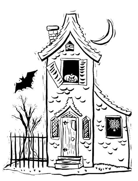 spooky house coloring page purple kitty