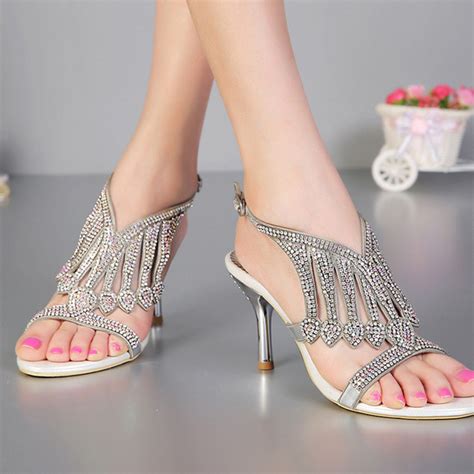 2018 sexy open toe 3 inches summer high heel sandals silver rhinestone