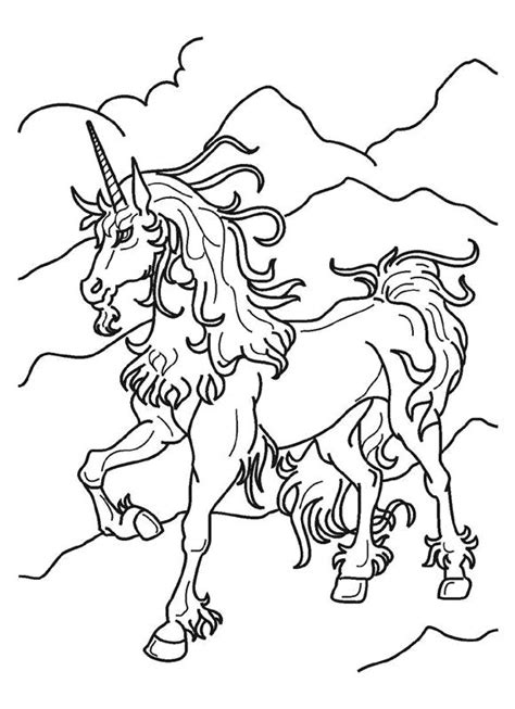 unicorn  long manes standing  front  mountains  clouds