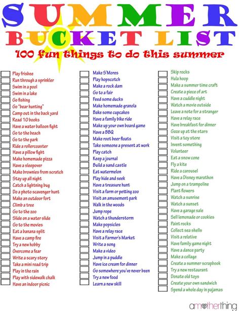 printable  ultimate summer bucket list   mother