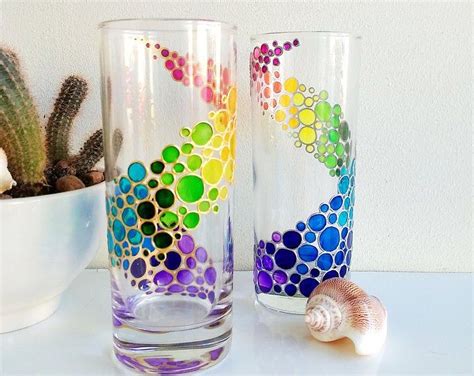 Rainbow Drinking Glasses Set Of 4 Hand Painted Colored Etsy