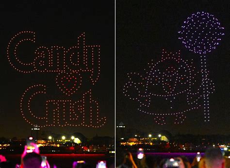drones put  light show   york city  celebrate  anniversary  candy crush