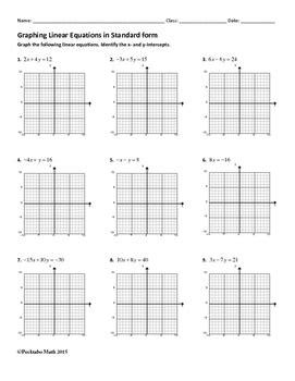 graphing linear equations  standard form algebra worksheet