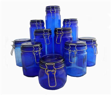 Antique 10 Vintage French Cobalt Blue Glass Storage Jars
